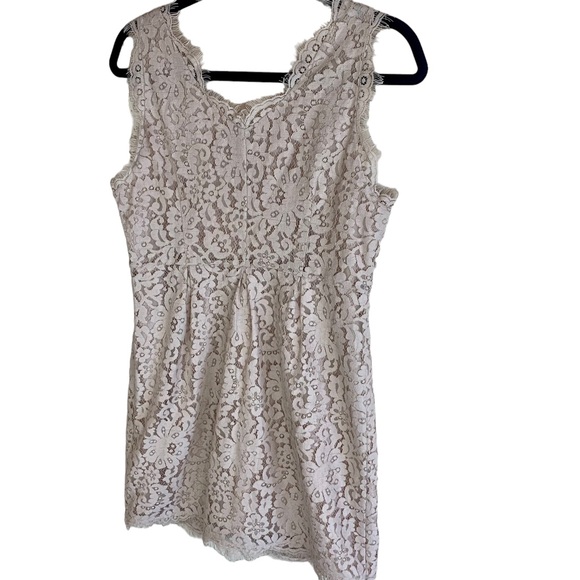 Joie Rori Lace Fringe Mini Dress Mushroom Tan Champage - Picture 12 of 14